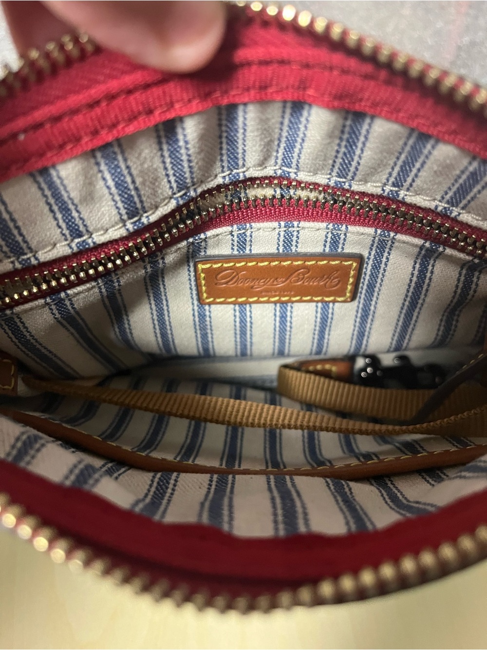 Dooney & Bourke Teal Nylon Domed Wayfarer Crossbody Bag with Brown Leather Trim - Picture 4 of 10
